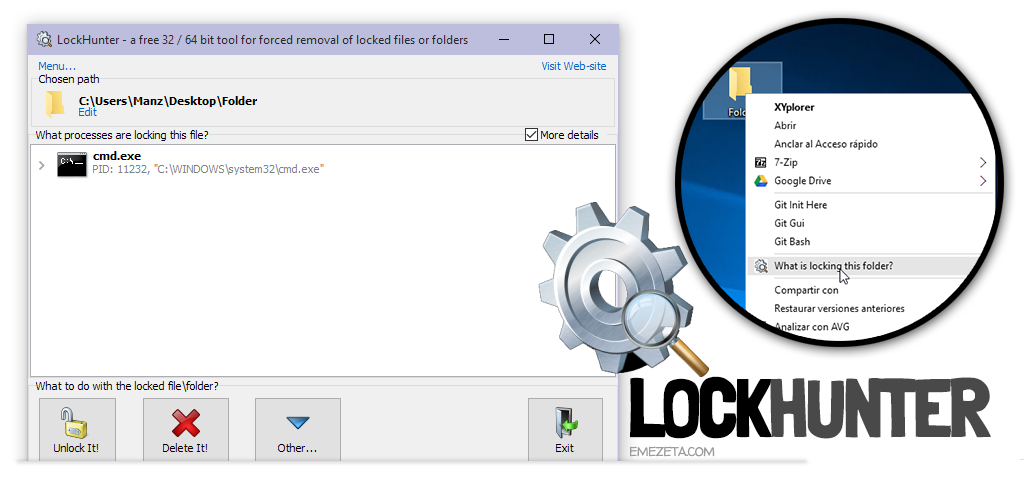 LockHunter, programa para desbloquear carpetas o archivos que están en uso
