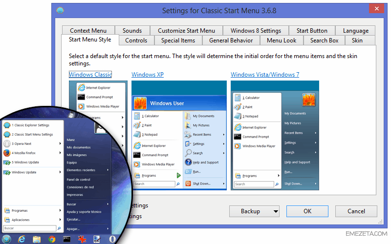 Menú de inicio de Windows 8 como Windows 7: ClassicShell