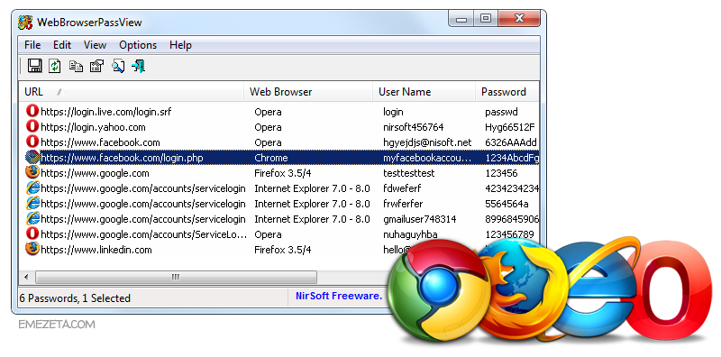 ver contraseñas guardadas en navegadores (Chrome, Firefox, Internet Explorer u Opera): Webbrowserpassview