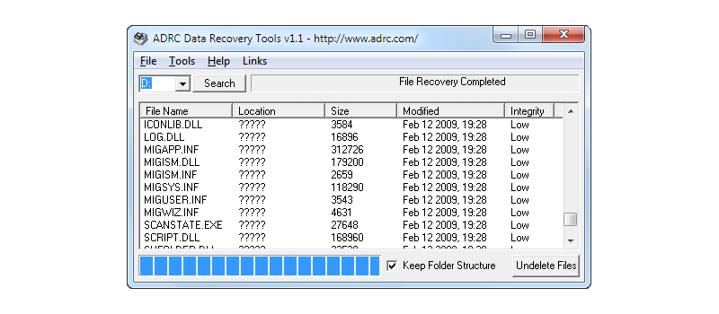 Recuperación de datos: Captura de pantalla de ADRC Data Recovery Tools