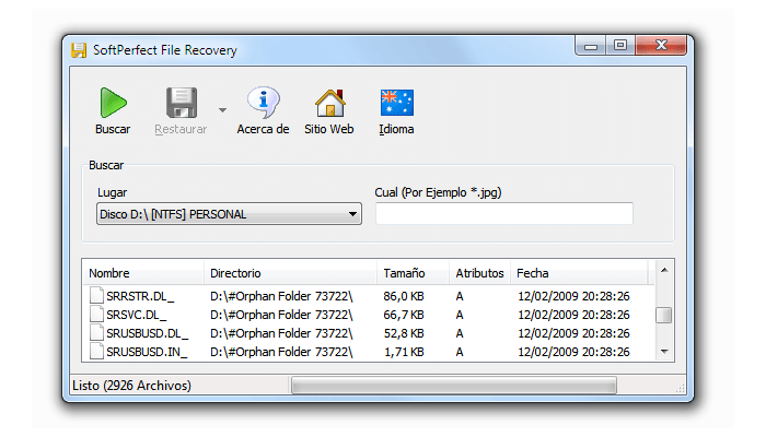 Recuperación de datos: Captura de pantalla de SoftPerfect File Recovery
