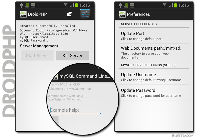 DroidPHP (Android + Lighttpd + MySQL + PHP)
