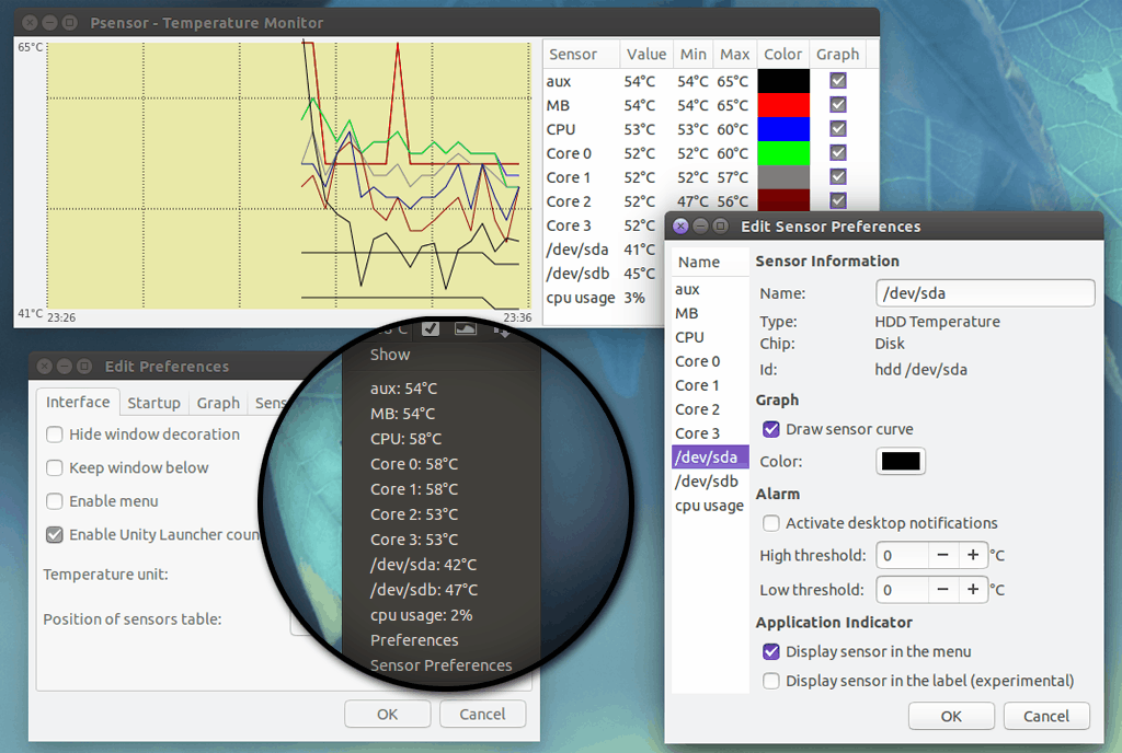 psensor, una aplicación para monitorizar temperatura en GNU/Linux